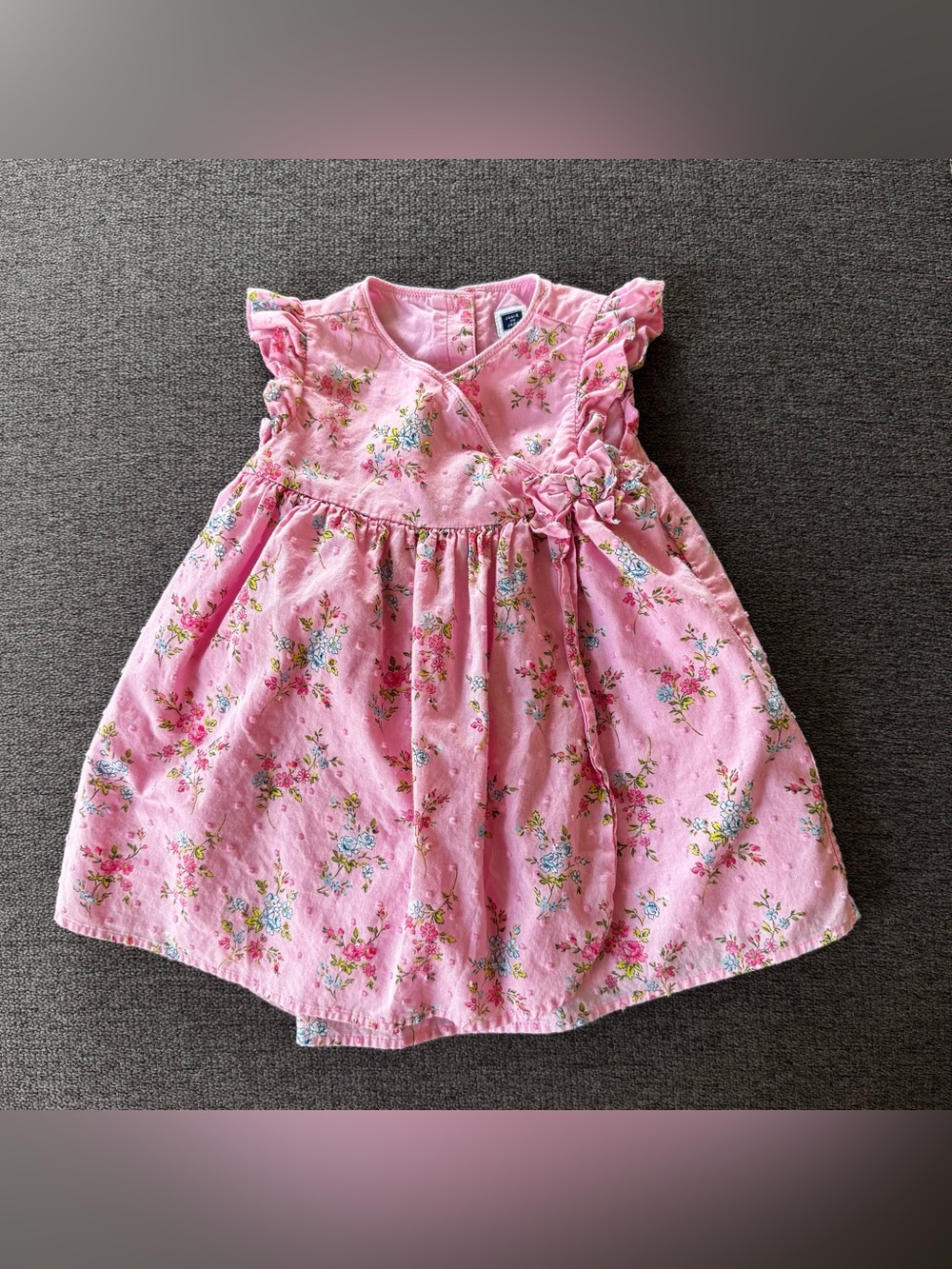 Janie and Jack Pink Floral Wrap Dress with Bow Cottagecore Baby Girl 12-18M - Picture 2 of 9